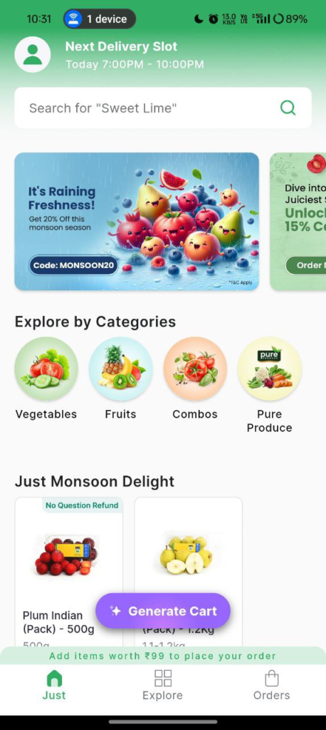 Just Fresh App Referral Code - Get  ₹100 Bonus.