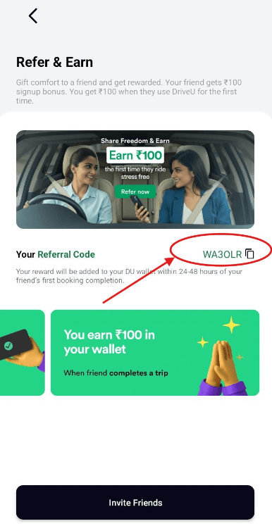 DriveU App Referral Code “wa3olr” – Get ₹100 Bonus on New User Sign Up