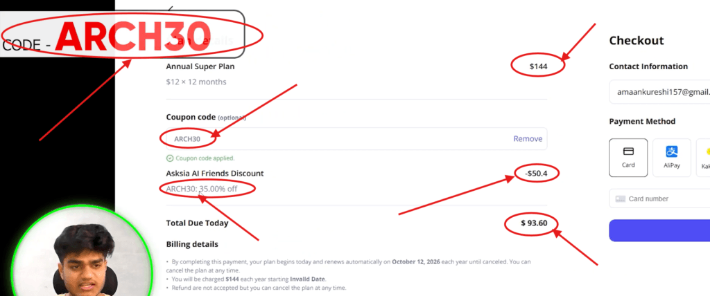 Checkout page with discount details