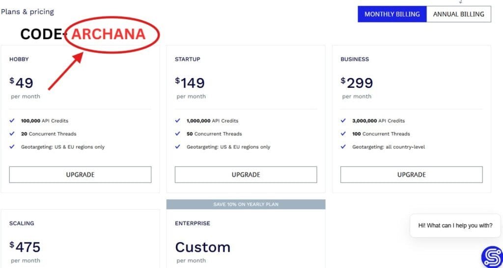 Scraperapi AI Coupon Code “ARCHANA” – Get Flat 10% Off Subscription Plans