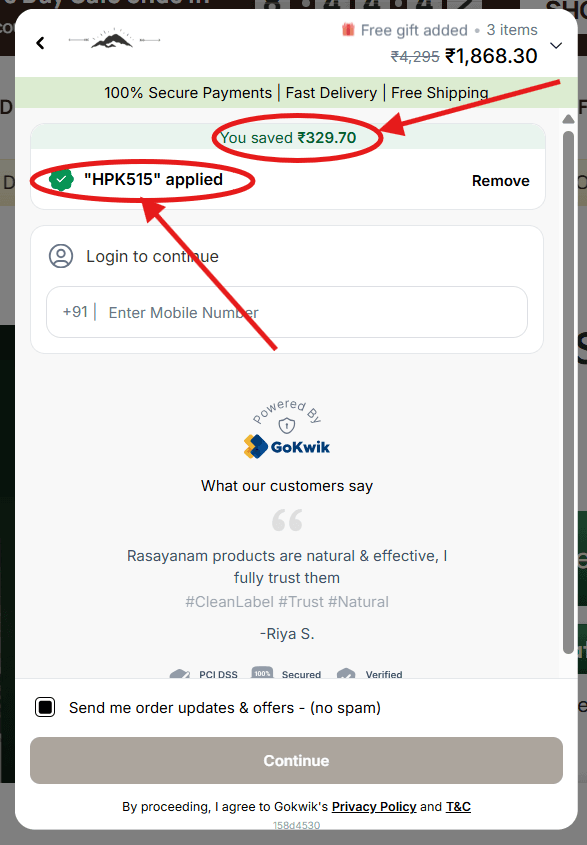 How to Use Rasayanam Coupon Code "HPK515" to Get 20% (Step-by-Step Guide)