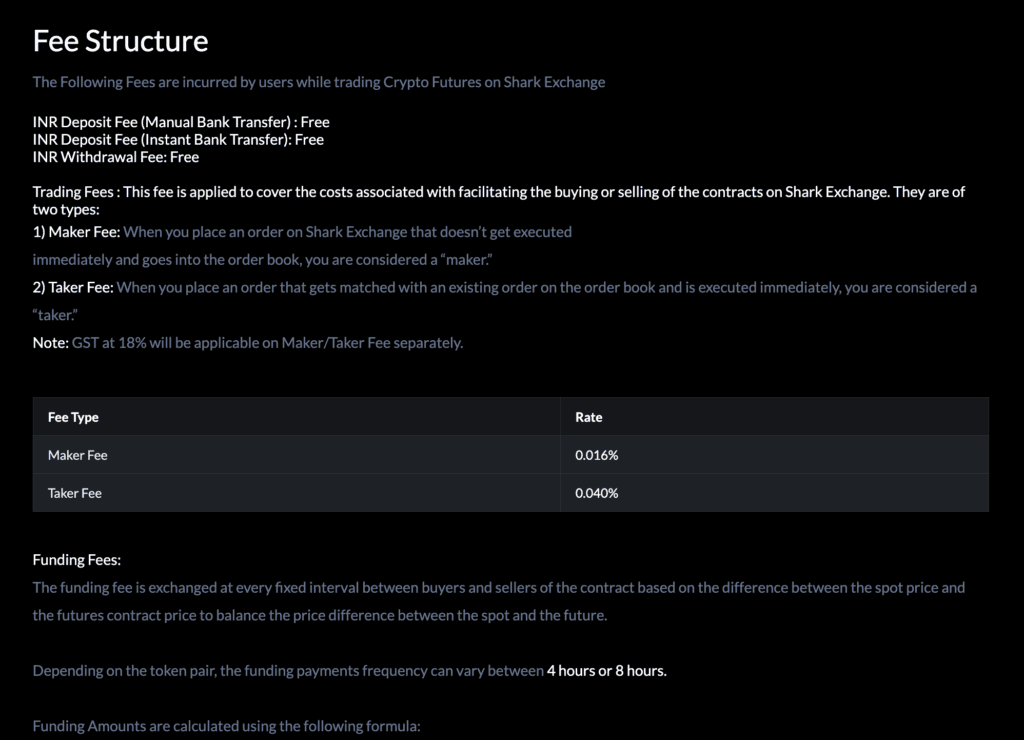 Shark Exchange Fees & Charges
