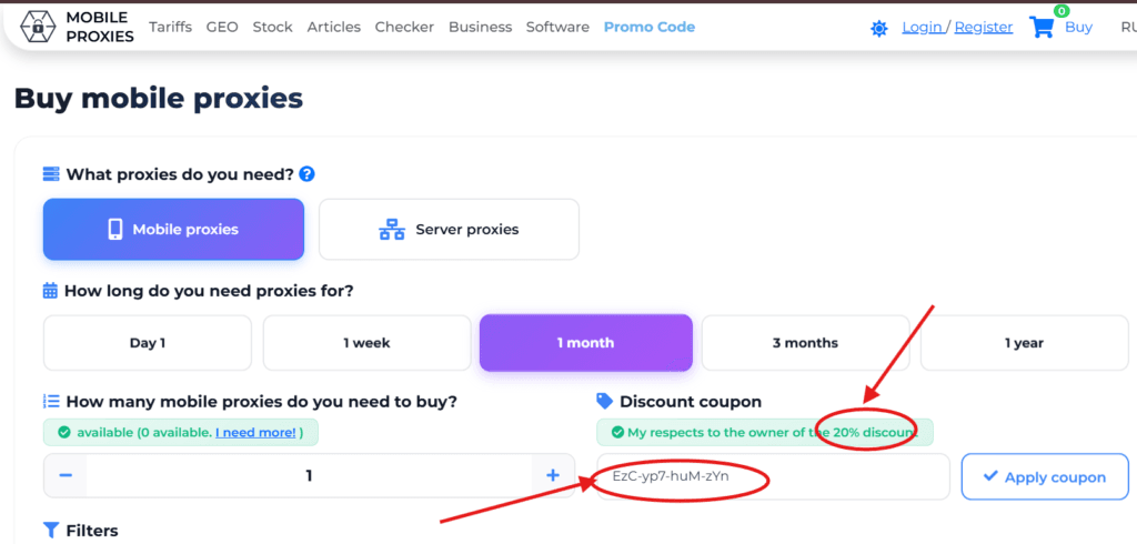 Mobile Proxies Coupon Code “EzC-yp7-huM-zYn” – Get 20% Discount on All Proxy Plans