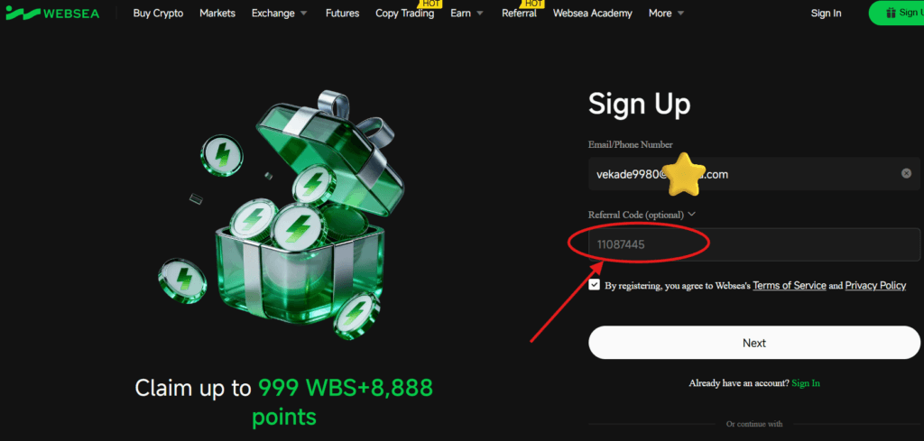 Websea Referral Code “11087445” – Get 10% Trading Fee Discount + 999 WBS & 8,888 Bonus Points