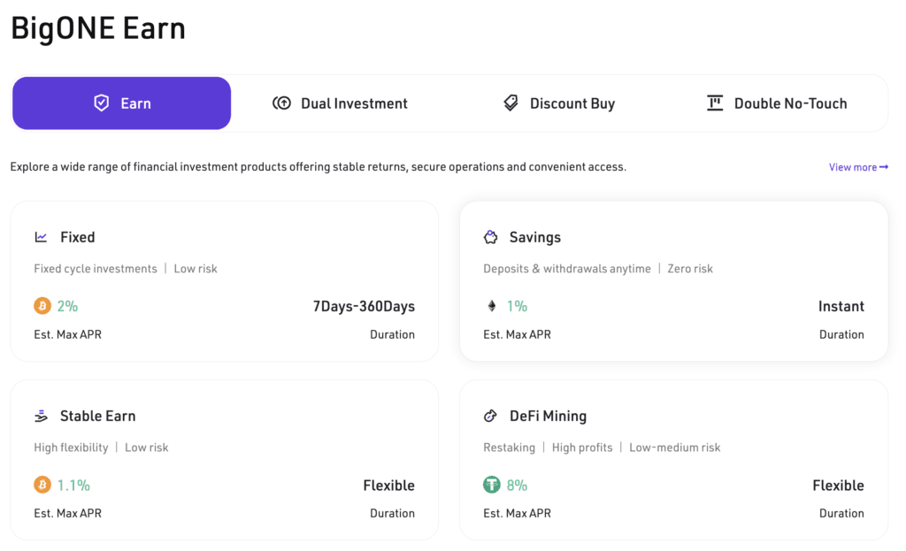 BigONE Earn (Passive Income Options):